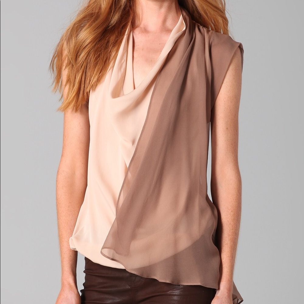 Haute hippie two tone drape silk blouse